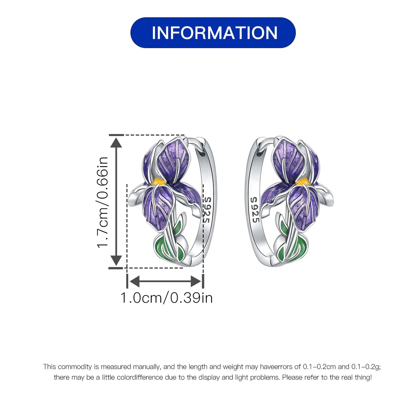 Sterling Silver Purple Flower Hoop Earrings