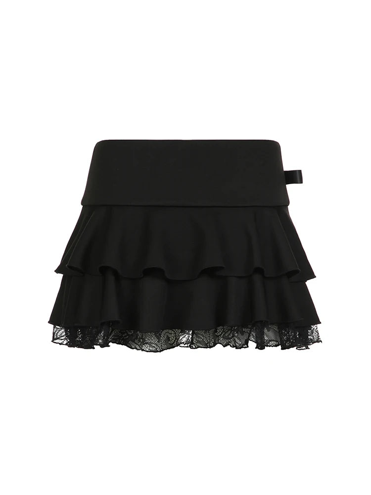 Gothic Black Lace Trim Mini Skirt
