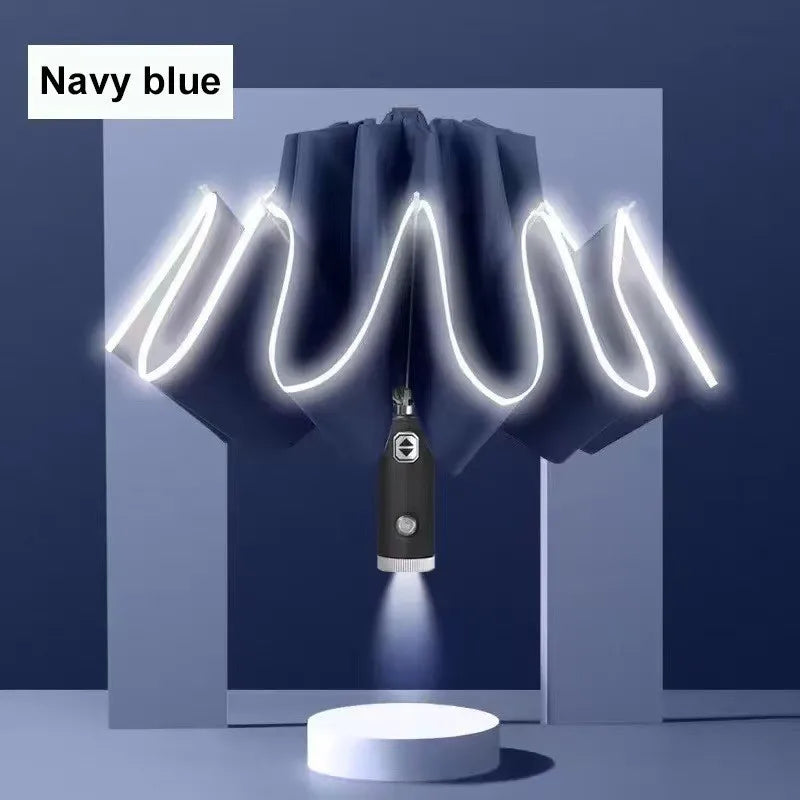 Fully Automatic Folding Umbrella with LED Flashlight