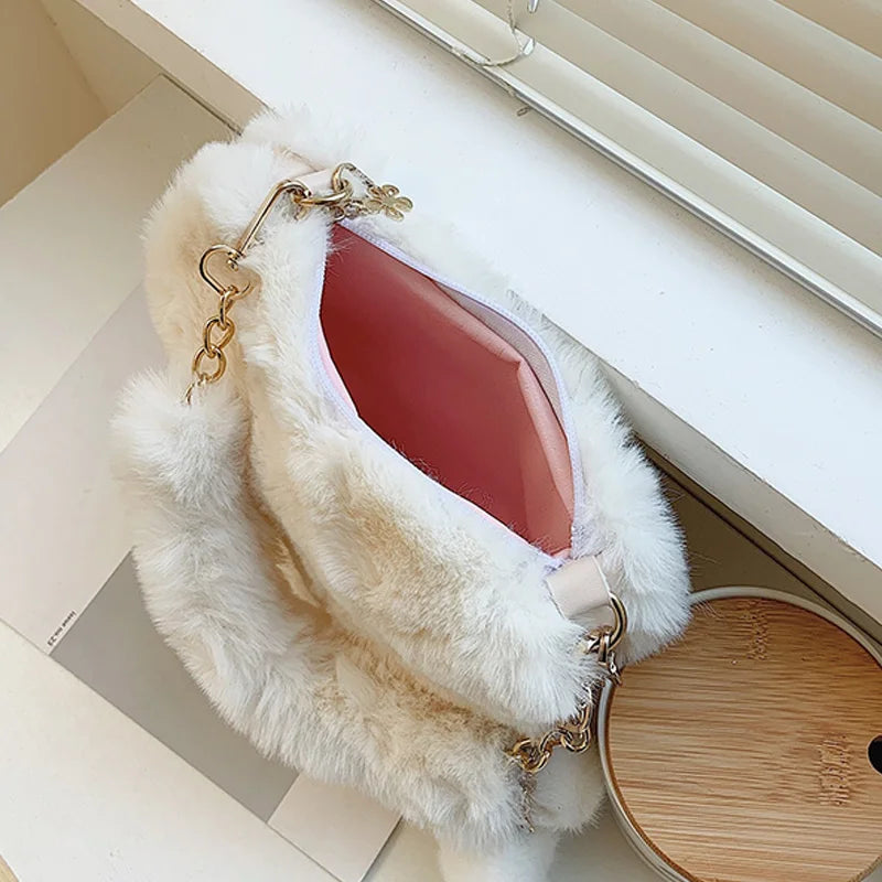 Faux Fur Heart-Shaped Shoulder Bag