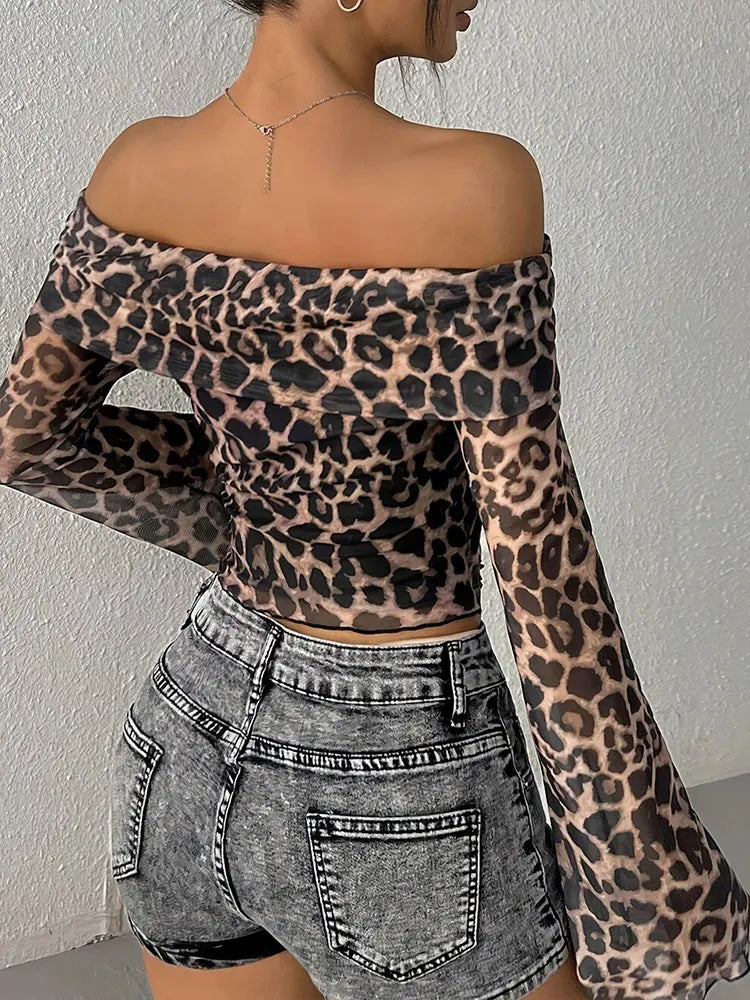 Autumn Leopard Backless Knit T-Shirt