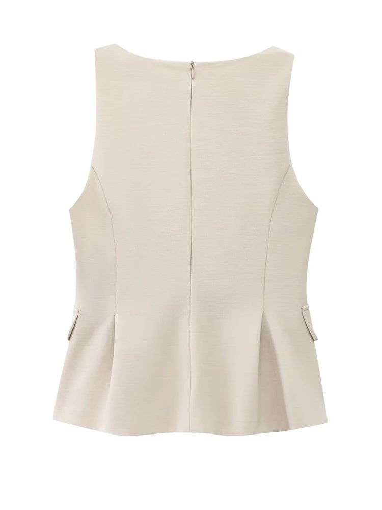 Chic Sleeveless V-Neck Top with Skirt