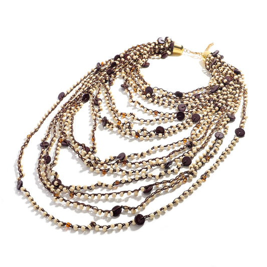 Trendy Handmade Brown Beaded Seashell Necklace