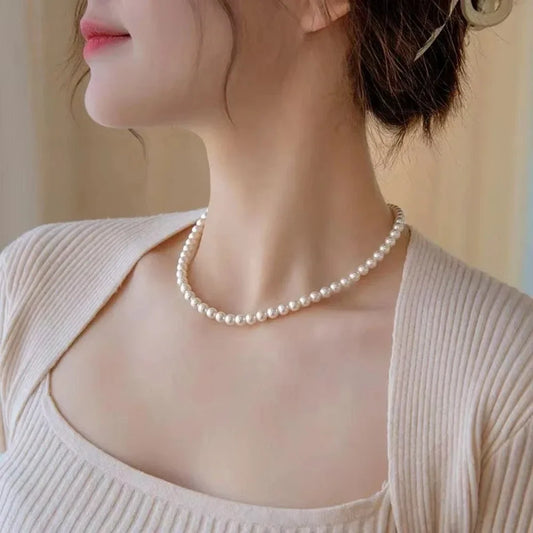 New Vintage Elegant White Pearl Chain Choker Necklace