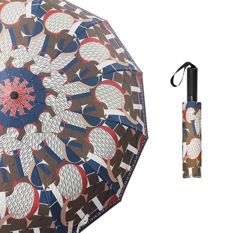 CH Letter Design Automatic Folding Umbrella