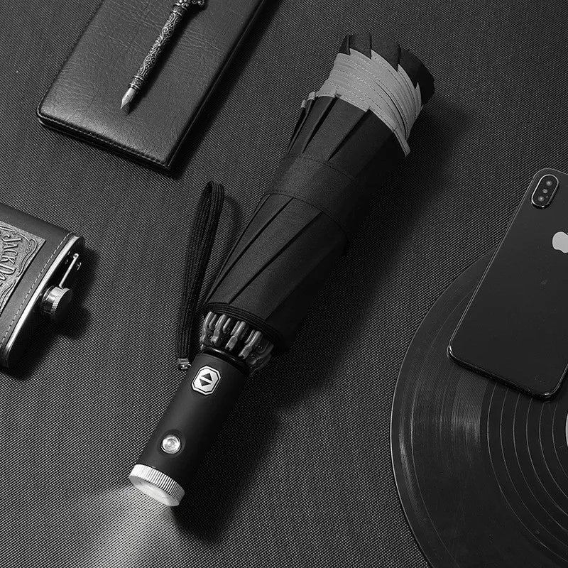 Fully Automatic Folding Umbrella with LED Flashlight