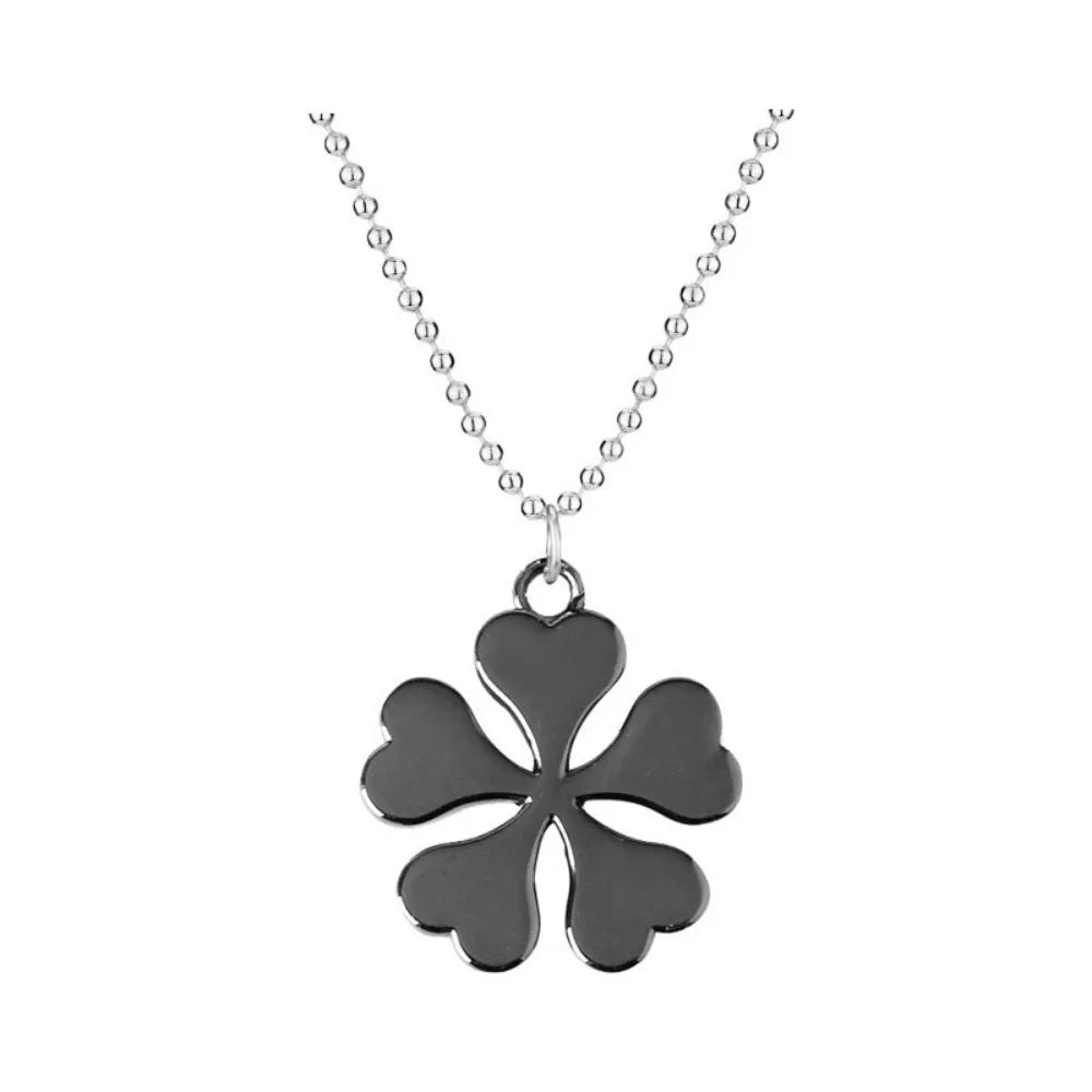 Black Four-Leaf Clover & Five-Leaf Asta Pendant Necklace