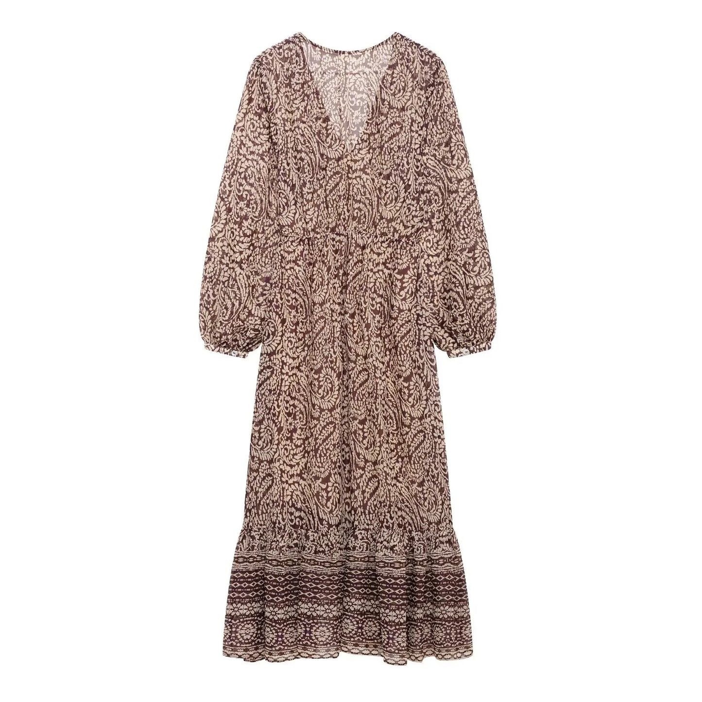 Spring Retro V-Neck Midi Dress