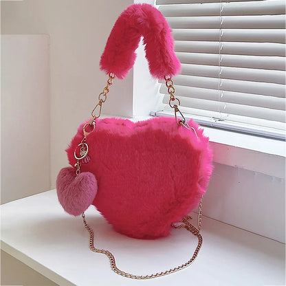 Faux Fur Heart-Shaped Shoulder Bag