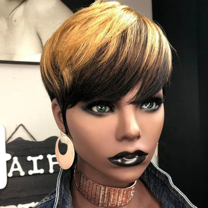 Short Straight Pixie Cut Bob Wig with Bangs