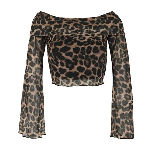 Autumn Leopard Backless Knit T-Shirt