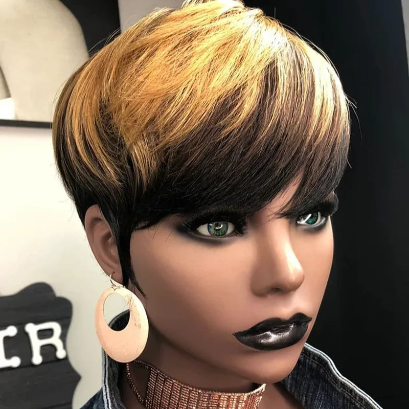Short Straight Pixie Cut Bob Wig with Bangs