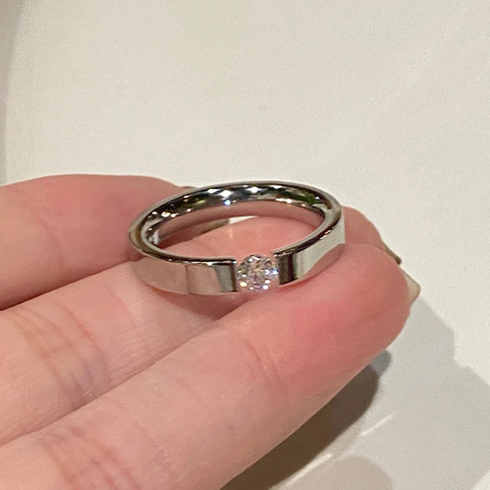 Classic Round Zircon Stainless Steel Ring for Women