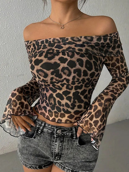 Autumn Leopard Backless Knit T-Shirt