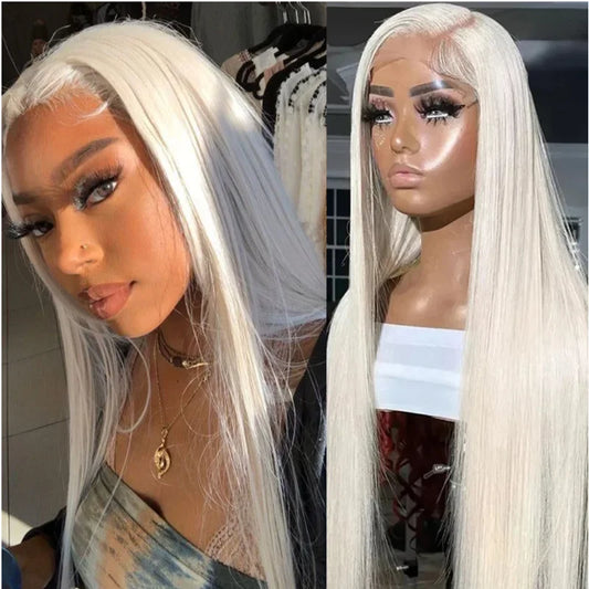 Soft Pre-Plucked Ash Blonde White Straight Lace Front Wig