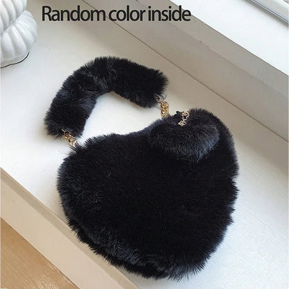 Faux Fur Heart-Shaped Shoulder Bag
