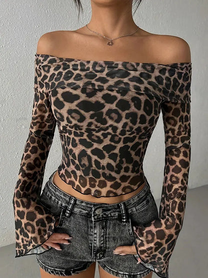 Autumn Leopard Backless Knit T-Shirt