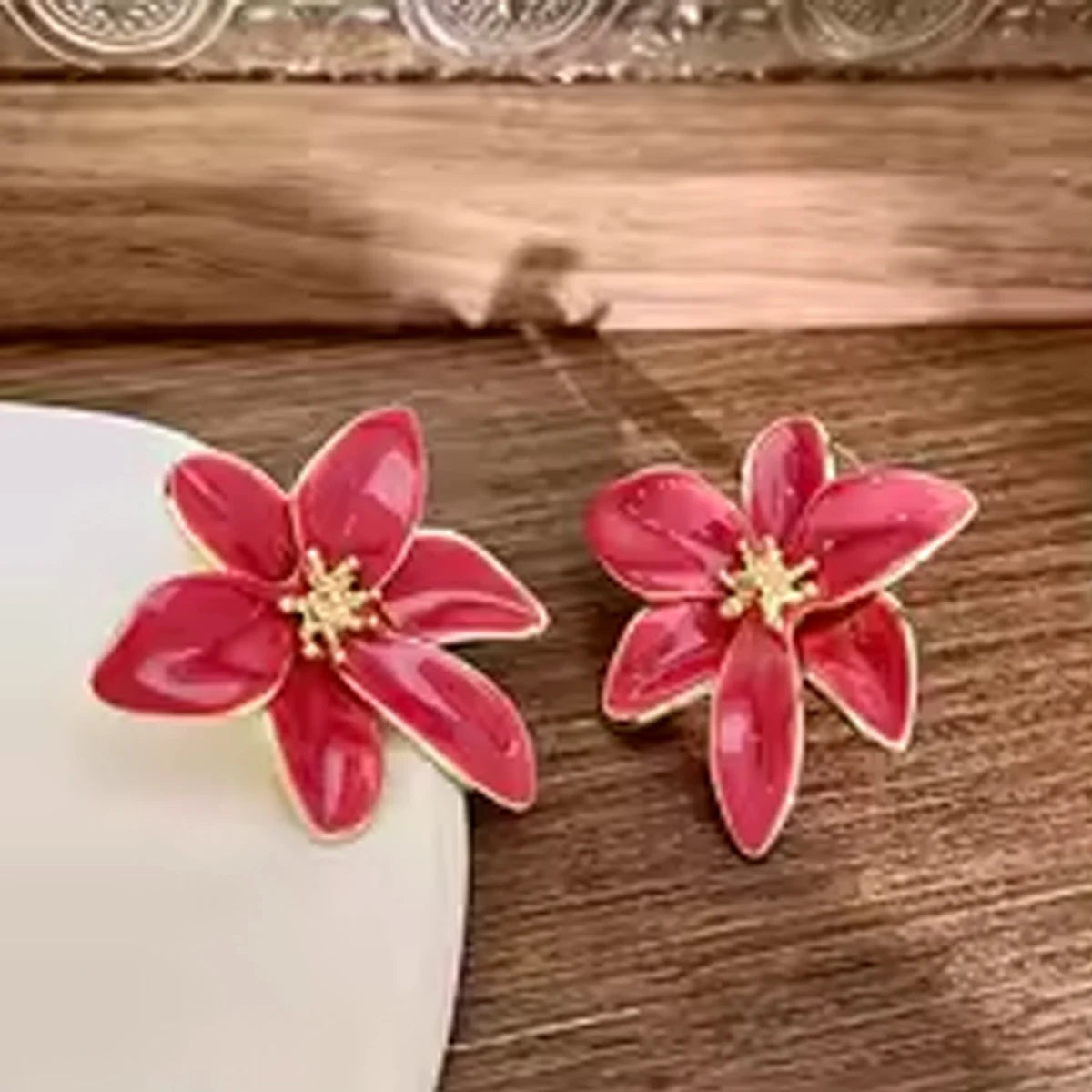 Metal Flower Drop Oil Earrings