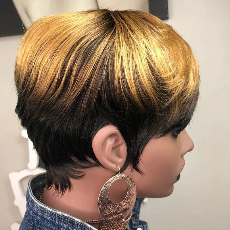 Short Straight Pixie Cut Bob Wig with Bangs