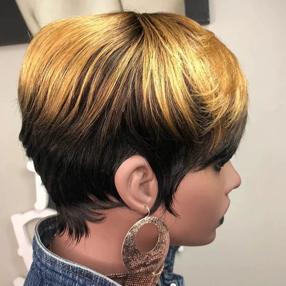 Short Straight Pixie Cut Bob Wig with Bangs