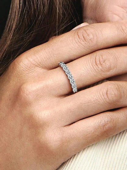 925 Sterling Silver Classic Zircon Single Row Ring for Women