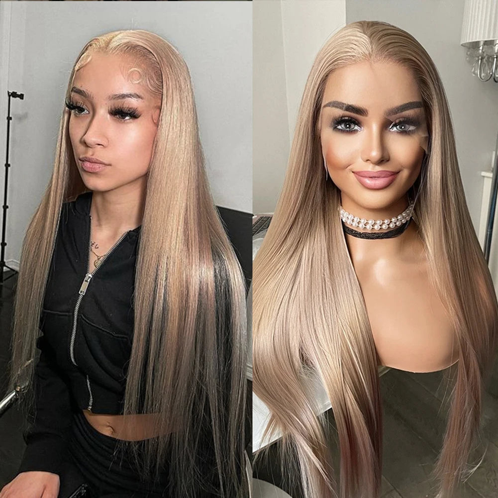 Long Straight Ash Blonde Synthetic Lace Front Wig
