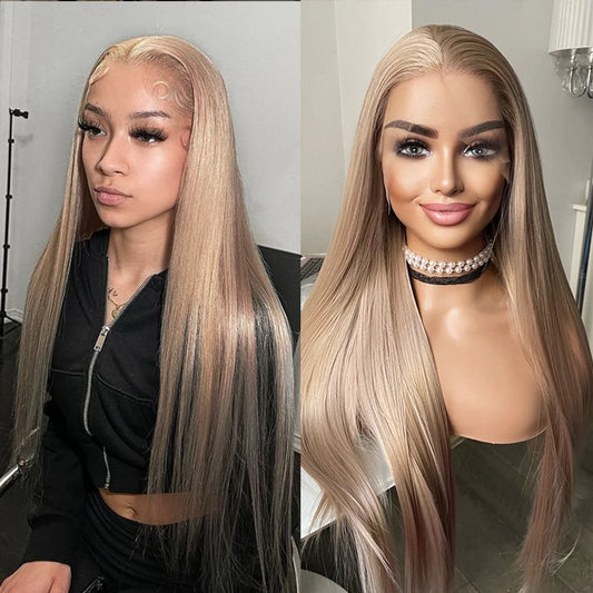 Long Straight Ash Blonde Synthetic Lace Front Wig