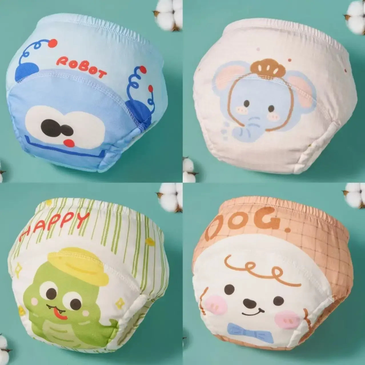 4pcs Baby Cartoon Muslin Cotton Training Pants Set