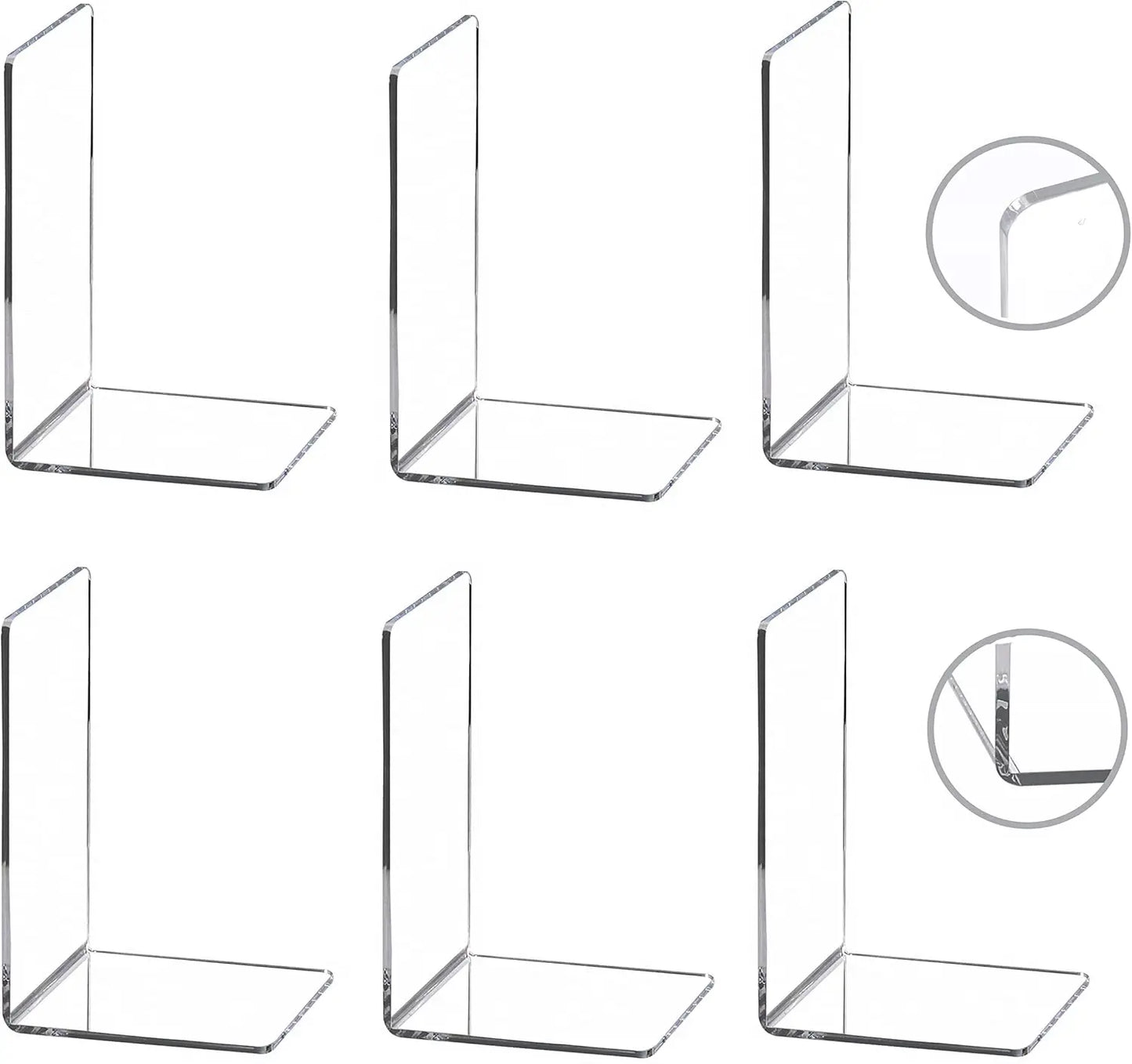 6/8 Pcs Clear Acrylic Bookends