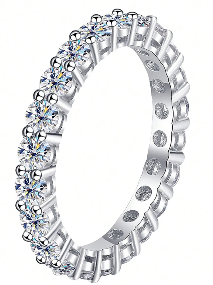 925 Sterling Silver Classic Zircon Single Row Ring for Women