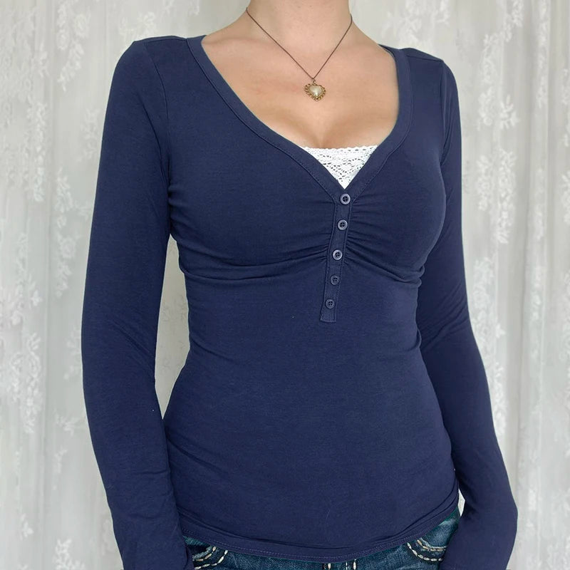 Patchwork Button Crop Top