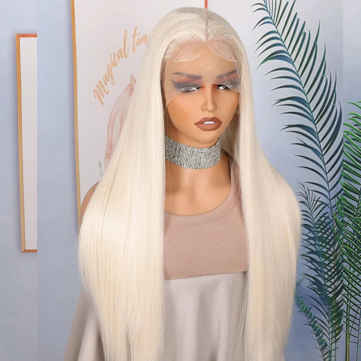 Soft Pre-Plucked Ash Blonde White Straight Lace Front Wig