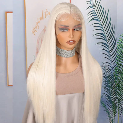 Soft Pre-Plucked Ash Blonde White Straight Lace Front Wig