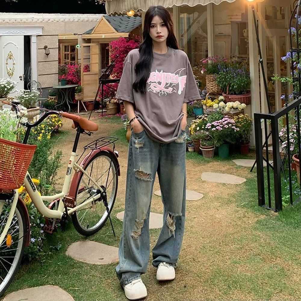 American Vintage High-Waist Ripped Wide-Leg Jeans