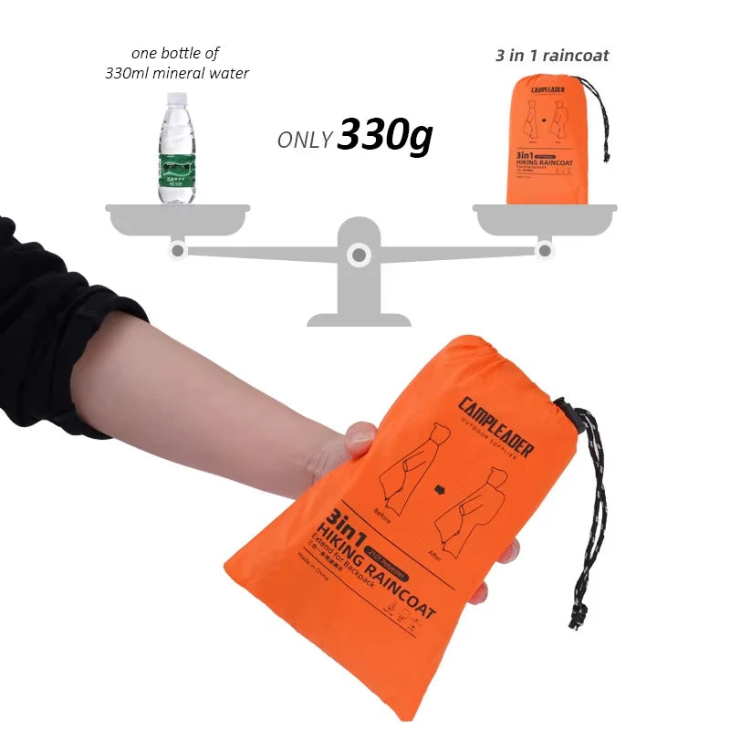 3-in-1 Long Hooded Raincoat