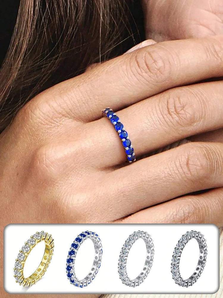 925 Sterling Silver Classic Zircon Single Row Ring for Women