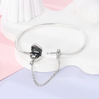 Silver-Plated Charm Bracelet with Safety Chain Clasp