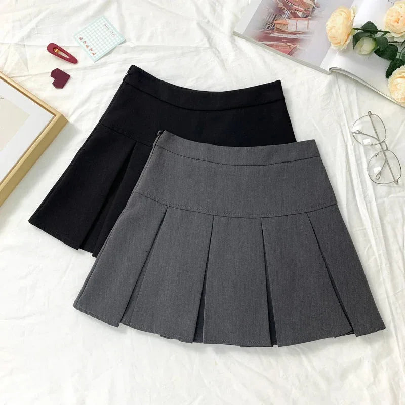 High Waist Gray Pleated Mini Skirt