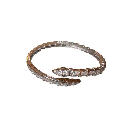 Fashion Snake Bone Open Bracelet with Cubic Zirconia