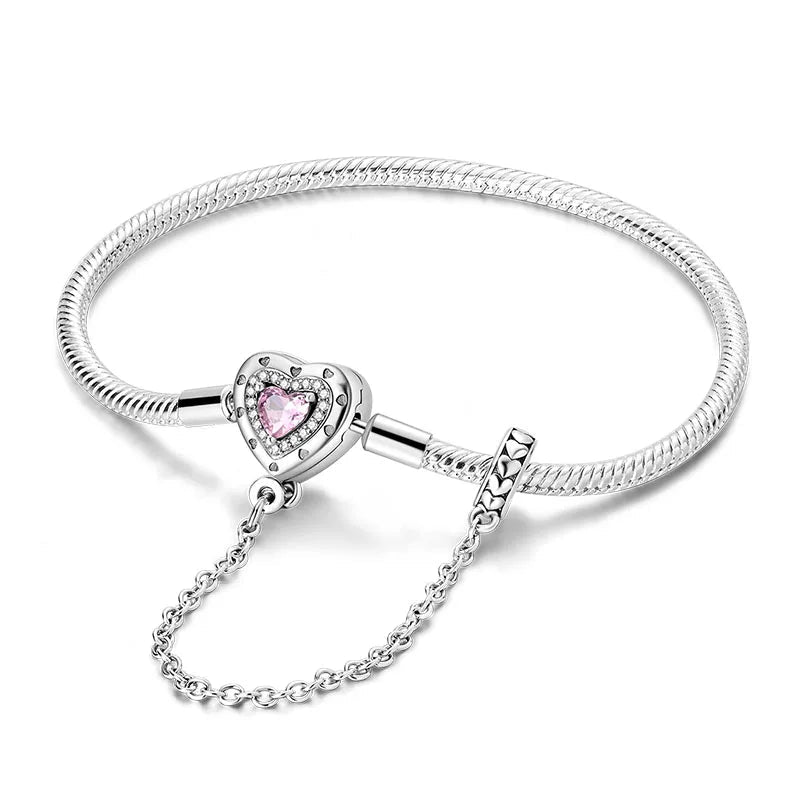 Silver-Plated Charm Bracelet with Safety Chain Clasp