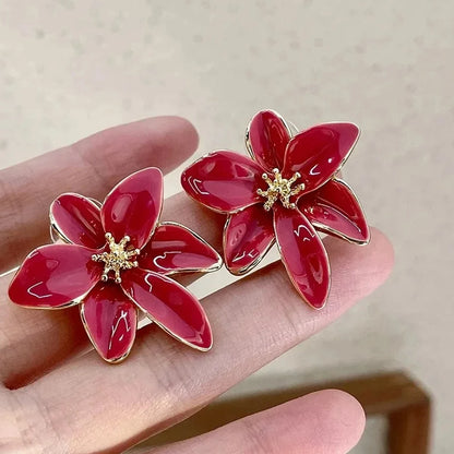Metal Flower Drop Oil Earrings