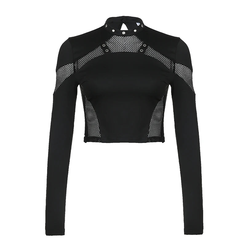 Gothic Mesh Patchwork Crop Top