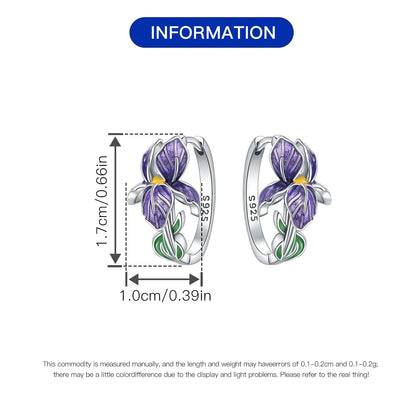 Sterling Silver Purple Flower Hoop Earrings