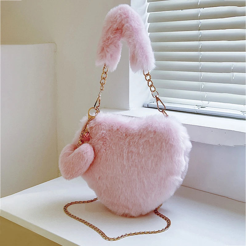 Faux Fur Heart-Shaped Shoulder Bag