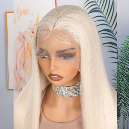 Soft Pre-Plucked Ash Blonde White Straight Lace Front Wig