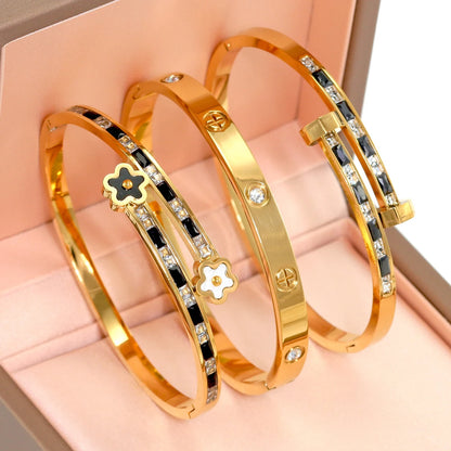 3Pcs/Set Stainless Steel Clover, Flower & Cross Nail Bracelets