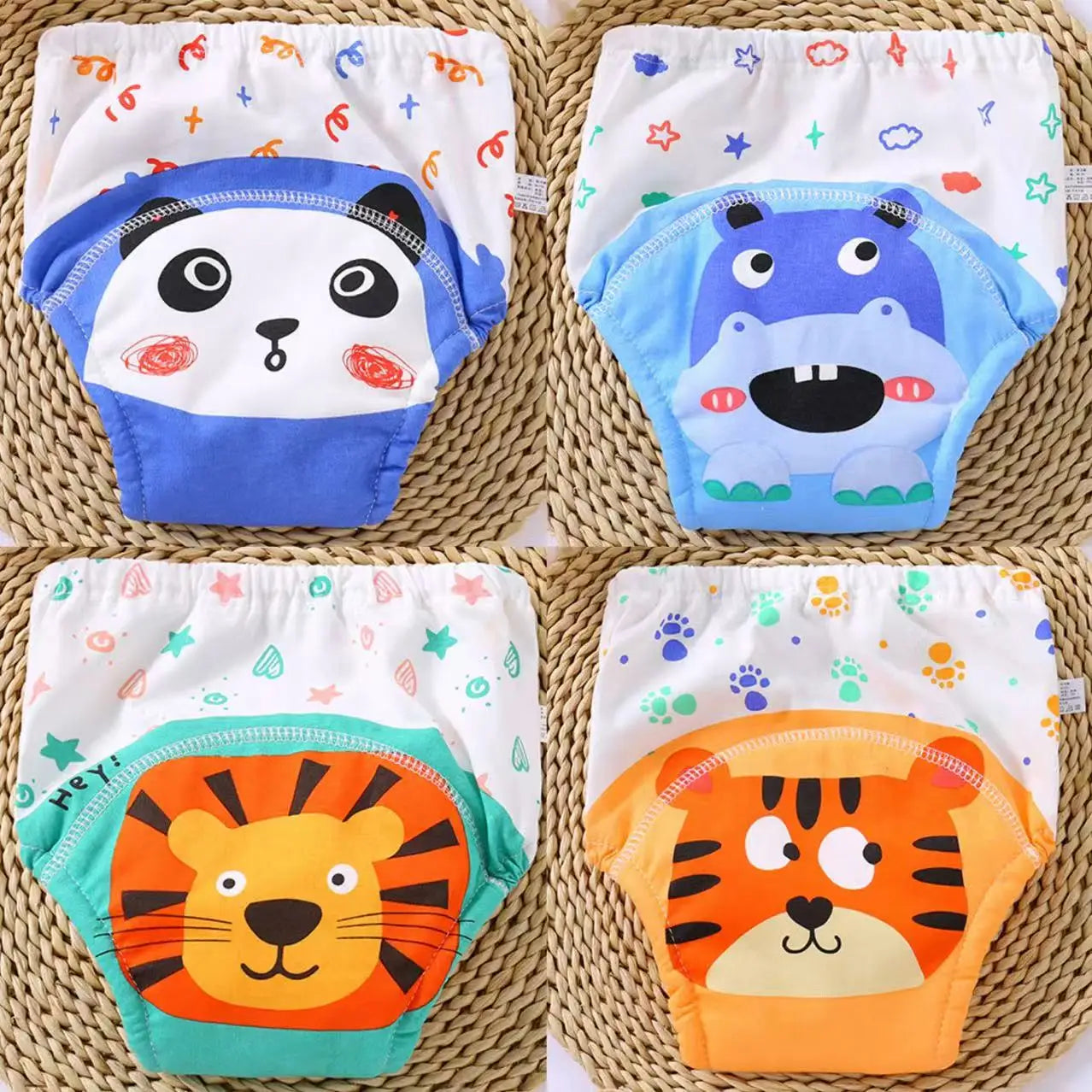 4pcs Baby Cartoon Muslin Cotton Training Pants Set