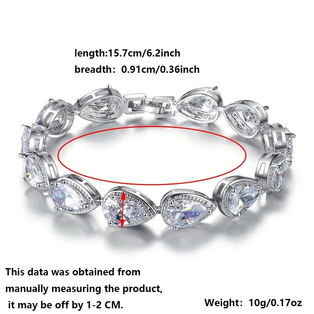 Luxury 18CM “Angel Tears” Pear-Shaped Silver Color Bracelet