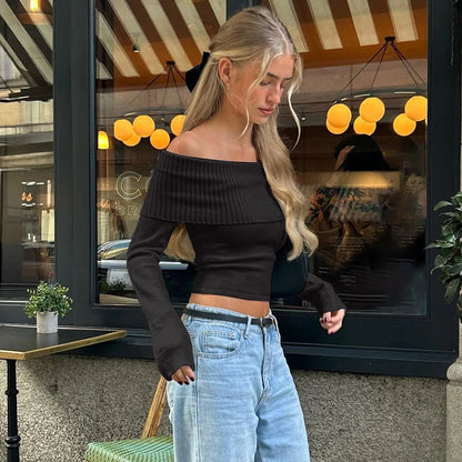 Elegant Off-Shoulder Ribbed Crop Top