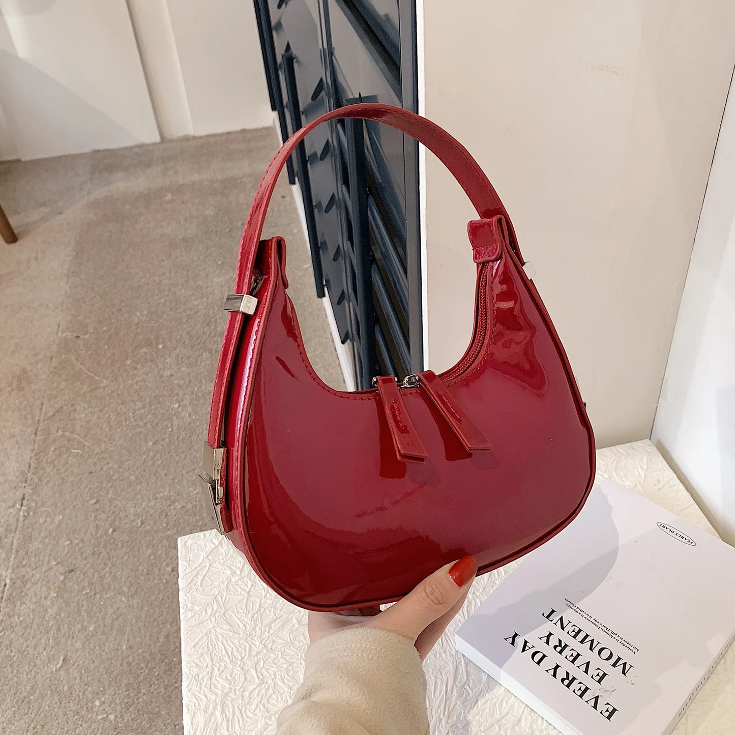 Vintage Half Moon PU Leather Shoulder Bag